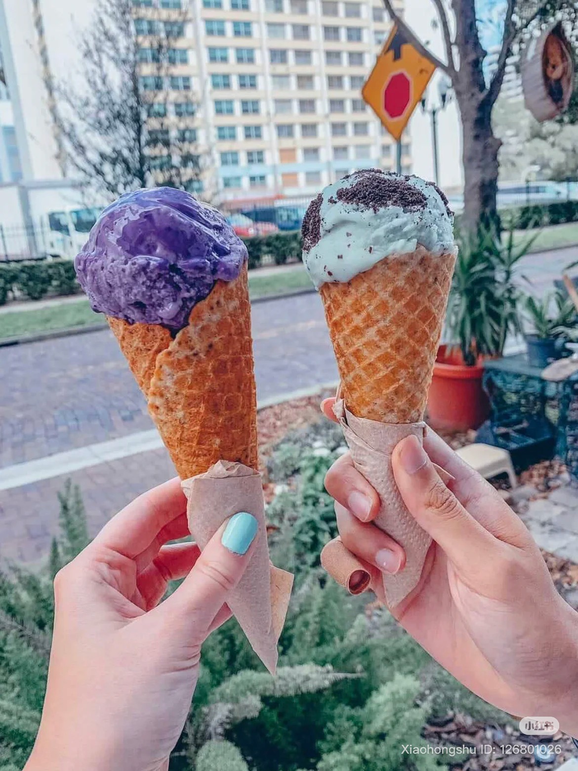 two ice cream cones from the greenery creamery in downtown orlando florida