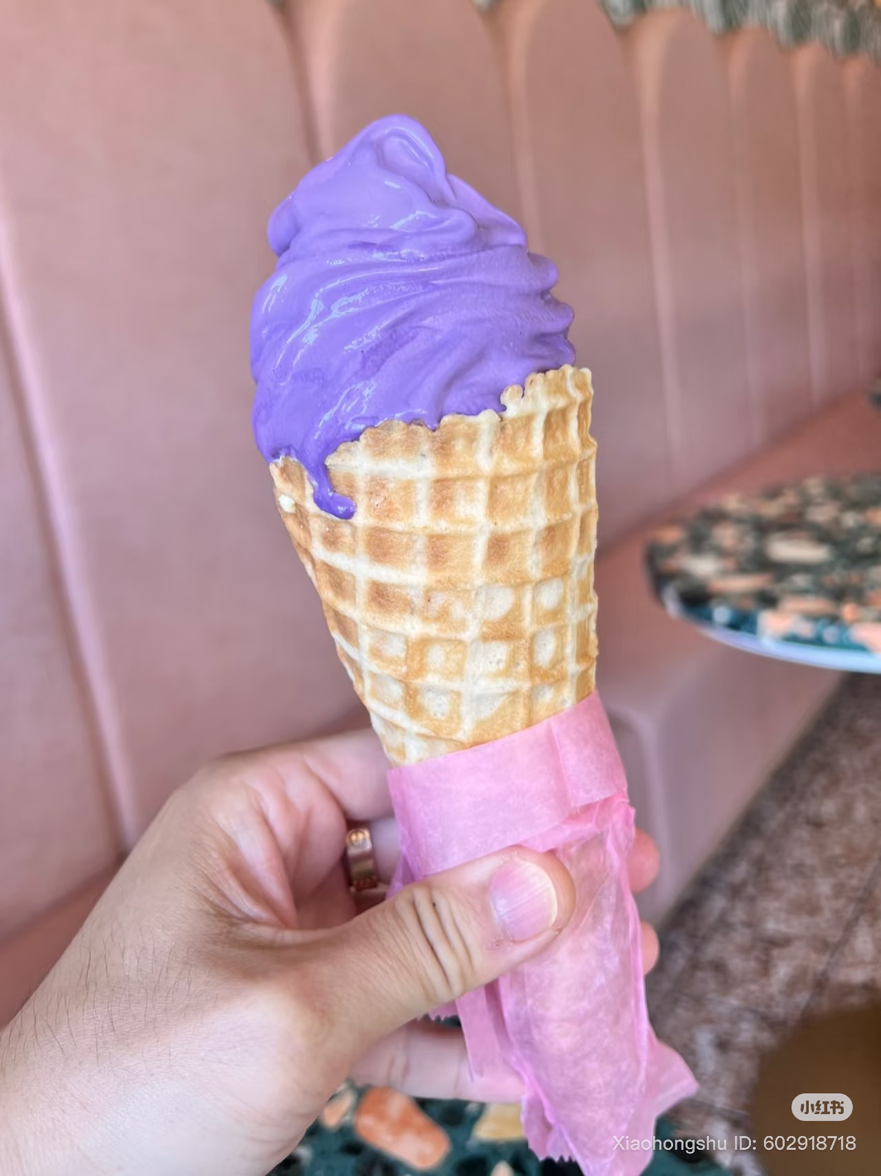 ube soft serve in a cone from sampaguita in mills district orlando florida