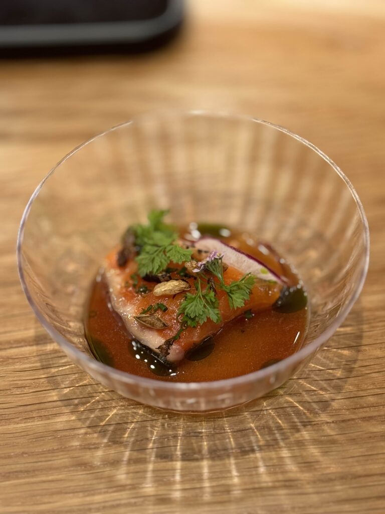 Picture of salmon otoshi at the start of the Okonomi dinner
