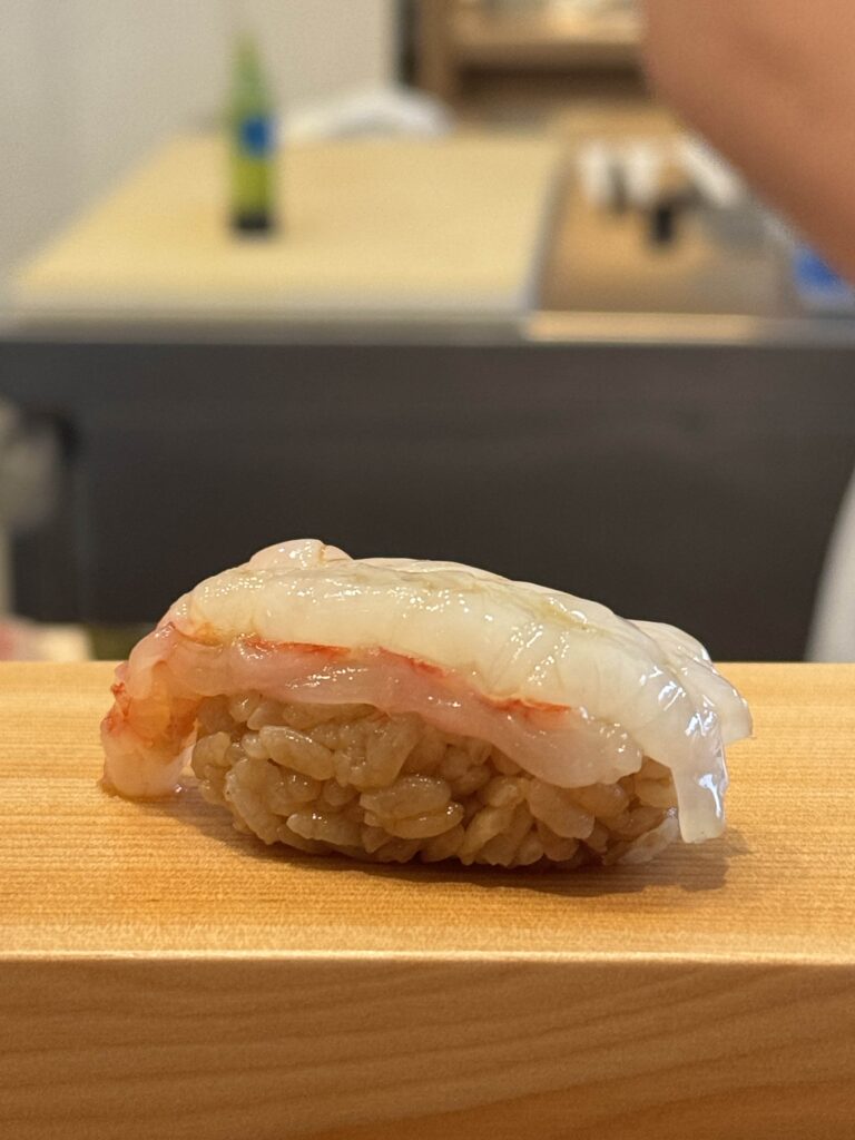 Picture of spotted prawn nigiri from Okonomi inside Mills Market Orlando