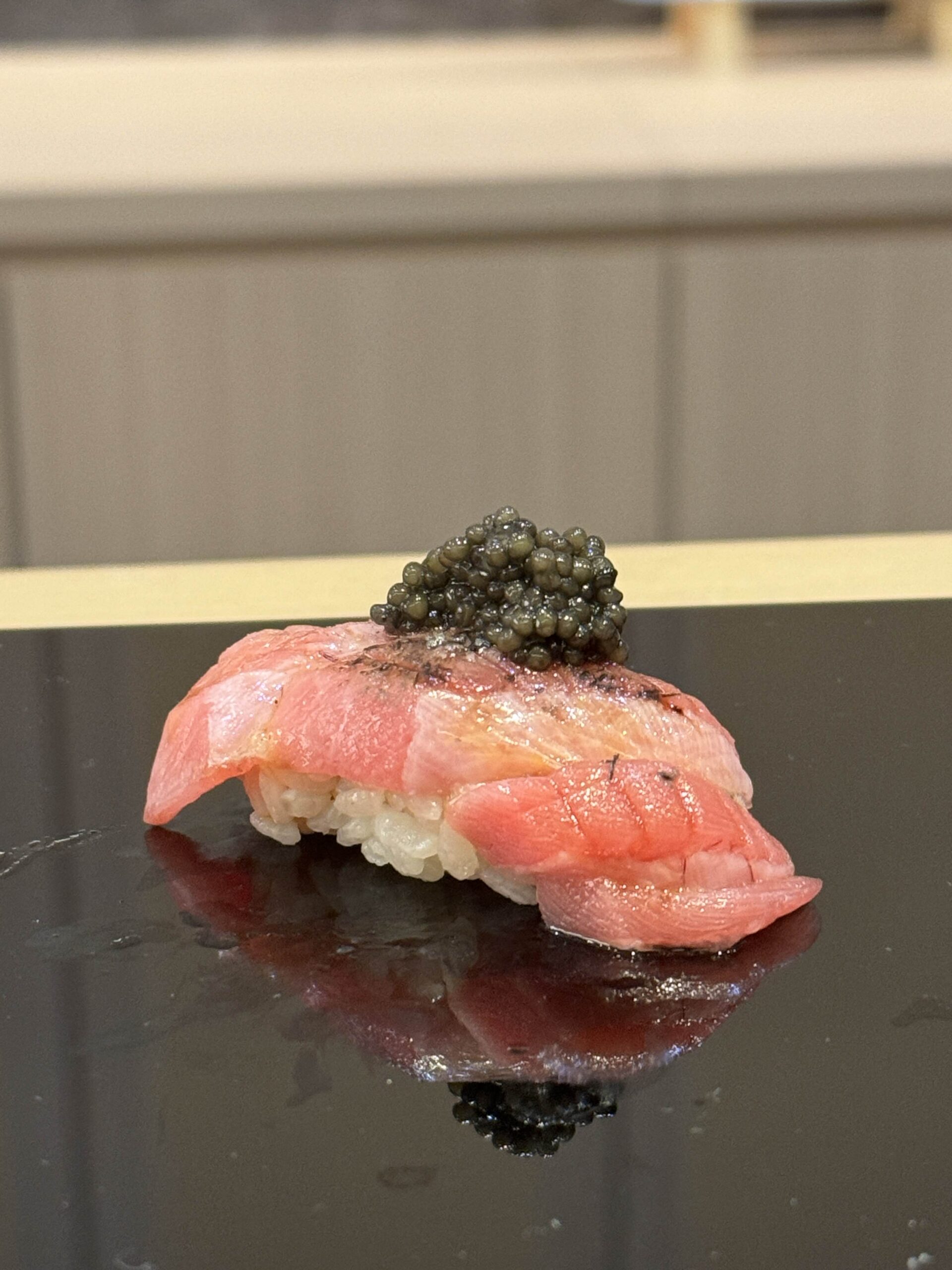 Picture of fatty bluefin tuna nigiri with caviar