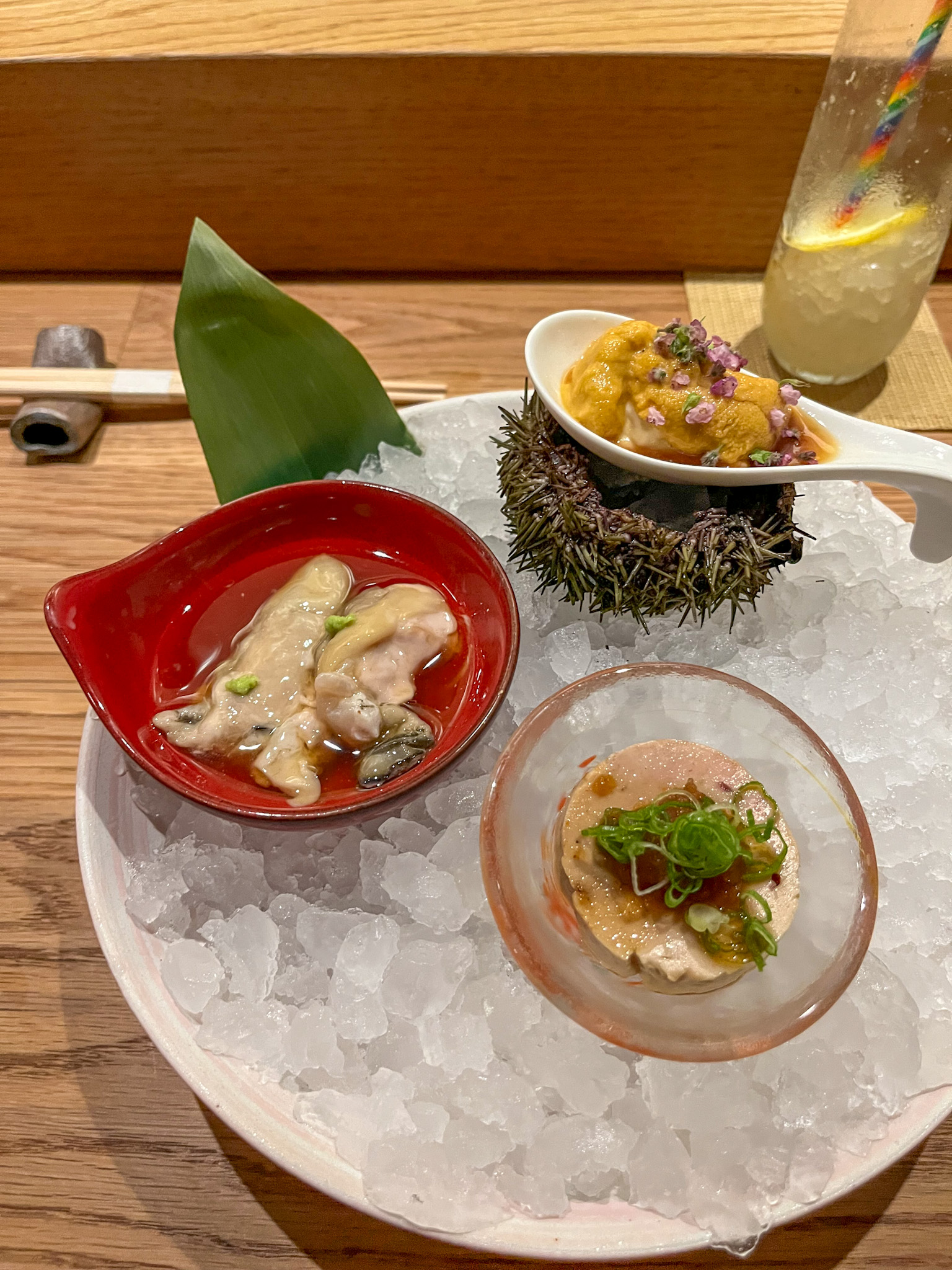 kadence oysters, uni, and monkfish liver
